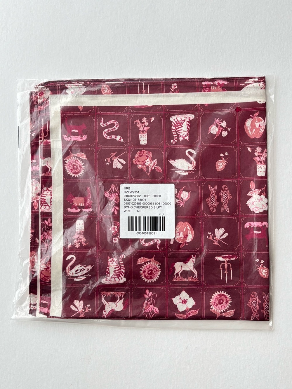 BNWOT Boho Checkered Print Wine Satin Hair Scarf Neck Bandana Urban Outfitters